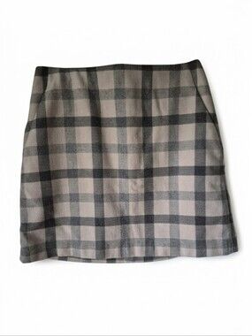 UNIQLO Plaid Wool Blend Mini Skirt - Beige/Gray - Size 6 (27" Waist)